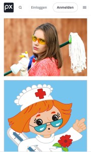 Frau mit Putzzeug und Krankenschwester